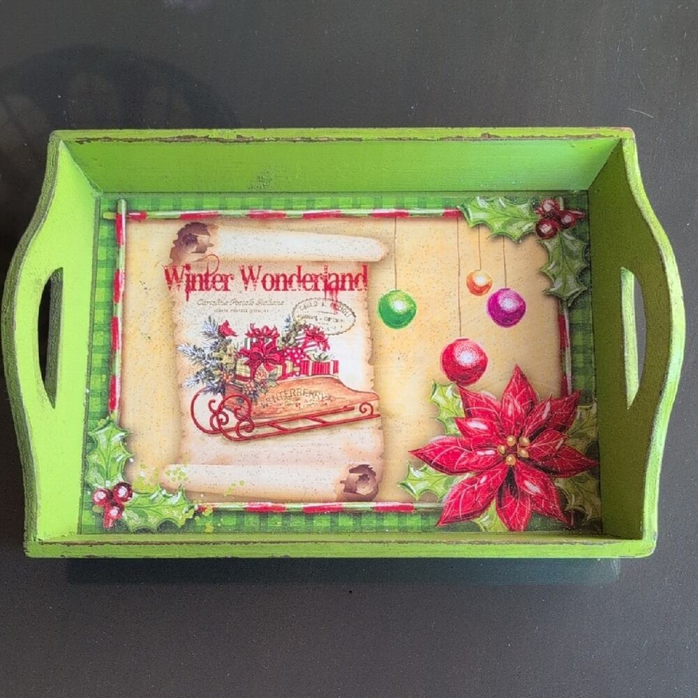 Winter Wonderland Green Holiday Decorative Serving Tray 12.75"